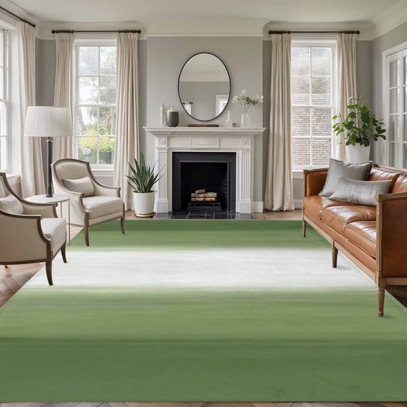 Green Ombre 8'x10' Large Area Rug for Living Room Sectional Sofa, Abstract Forest Green Ombre White Stripes Modern Washable Non Slip Low Pile Rectangle Area Rug