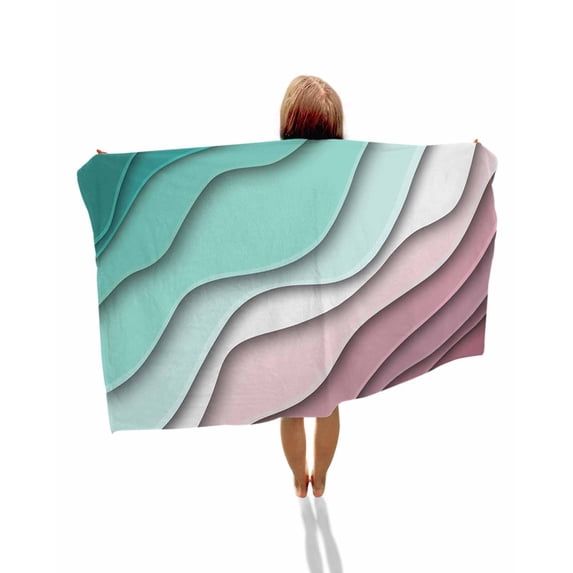 Green Ombre Beach Towels Oversized Super Absorbent, Modern Geometric Abstract Dark Red Cream Lightweight Bath Towel Quick Dry Sets For Bathroom/Pool/Rv Camping/Beach Play/Gym Room/Picnic 23"x47"