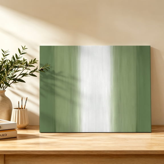 Green Ombre Canvas Wall Art, Abstract Forest Green Ombre White Stripes Modern Wall Art Prints Artwork Framed Canvas Ready to Hang Art Pictures for Bathroom Bedroom Entry Desk Corner 10" x 8"