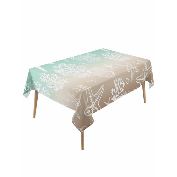 Green Ombre Coastal Rectangle Tablecloth, Sea Nautical Summer Beach Starfish Coral Waterproof & StainResistant Tablecloth, Washable Oil-proof Table Cover for Dining/Party/Wedding/Buffet 54x108 In