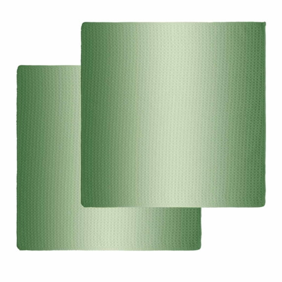 Green Ombre Kitchen Dish Towels for Drying Dishes Set of 2, Modern Gradient Abstract Art Waffle Weave Microfiber Hand Tea Bathroom Towels Quick Dry & Absorbent Towel 12x12