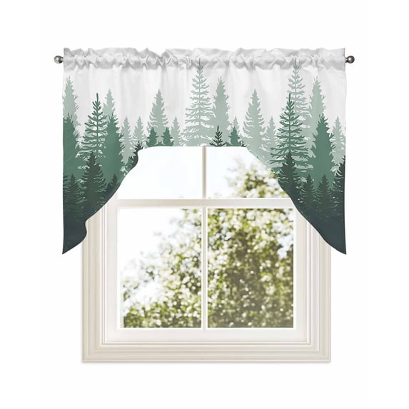 Green Ombre Kitchen Swag Valance for Window,Rod Pocket Short Kitchen Curtains 36 Inch Length,Primeval Forest Modern Abstract Art Aesthetics Swag Topper Small Window Treatment for Cafe Bathroom