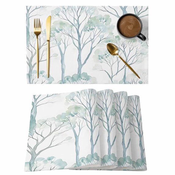 Green Ombre Leaves Tree Placemats Set of 4 Vintage Green Forest Place Mats Indoor Wipeable Table Mats Washable Cloth Dining Table Placemats for Kitchen Holiday Party Home Decor 13x19 Inch