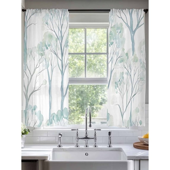 Green Ombre Leaves Tree Sheer Curtains for Living Room Bedroom Vintage Green Forest Sheer Curtains 72 Inch Long 2 Panels Set Light Filtering Curtain Window Treatments Drapes for Dining Room