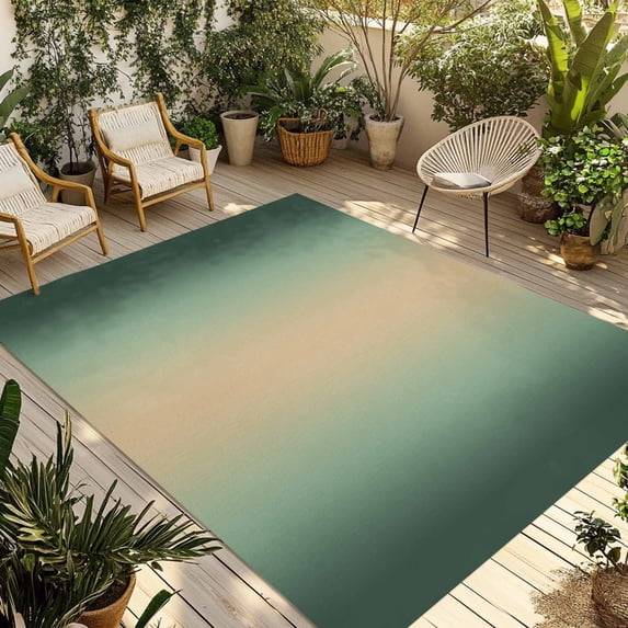 Green Ombre Outdoor Rug for Patio/Deck/Porch, Non-Slip Large Area Rug 5 x 8 Ft, Modern Yellow Gradient Farmhouse Art Indoor Outdoor Rugs Washable Area Rugs, Reversible Camping Rug Carpet Runner