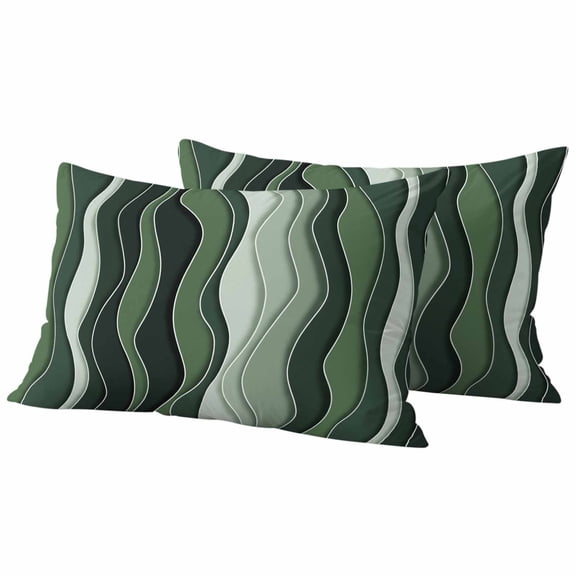 Green Ombre Outdoor Waterproof Pillow Covers, Abstract Art Moire Ocean Waves Decorative Rectangle Throw Pillowcase Sofa Cushion Sham for Patio/Couch/Chair, 20"x12" 2 Pack