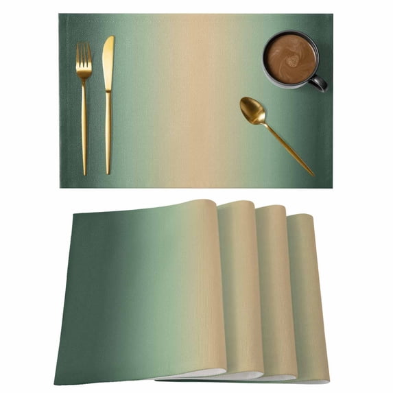 Green Ombre Placemats Set of 4, Modern Yellow Gradient Farmhouse Art Placemats for Dining Table, Place Mats for Kitchen Tabletop, Waterproof Wipeable Dining Table Mats Set