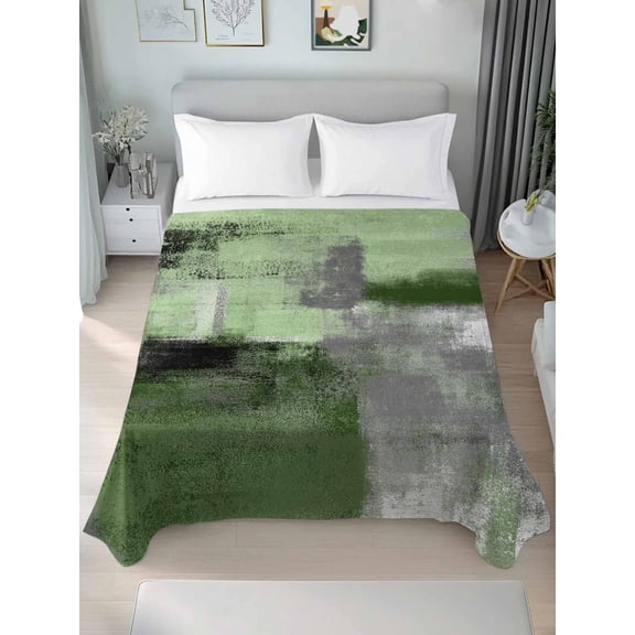 Green Ombre Queen Size Flat Sheet, Wrinkleproof & Fadeproof Cooling Flat Bed Sheet Only, Farmhouse Abstract Mottled Texture Art Breathable Soft Bedding Top Sheets 90 x 102 Inches