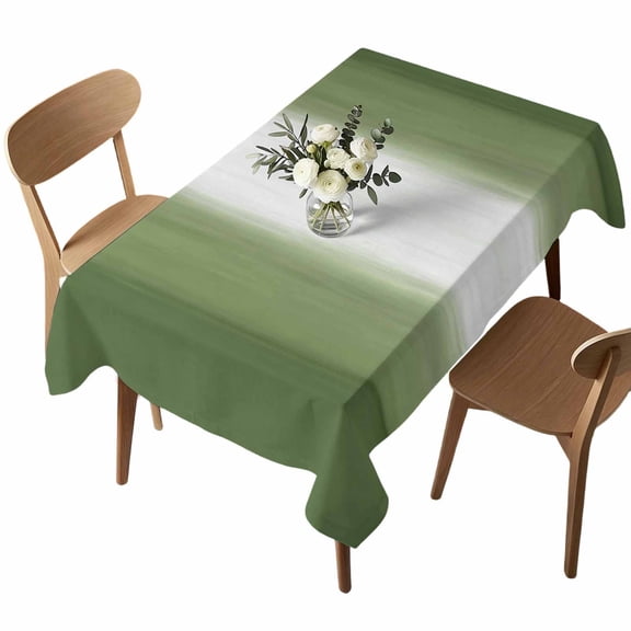 Green Ombre Rectangle Tablecloth Abstract Forest Green Ombre White Stripes Modern Waterproof Wrinkle Free Soft Table Cloth Spill-Proof Washable Table Cover for Dining Party Picnic 52 x 70 Inch