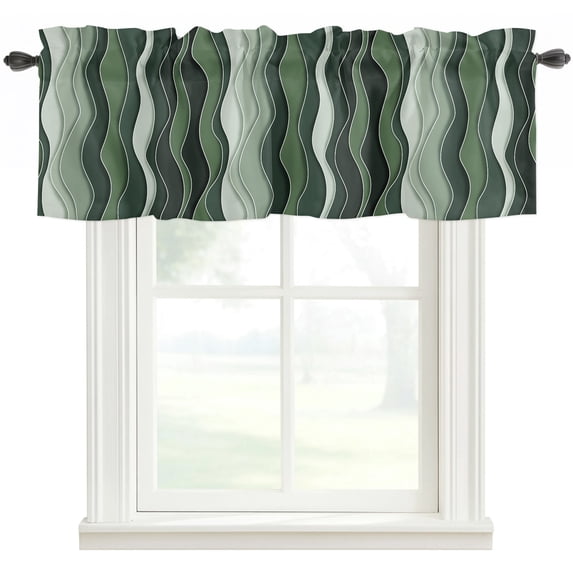 Green Ombre Rod Pocket Curtain Valance, Abstract Art Moire Ocean Waves ...