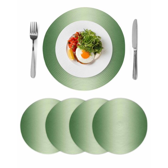 Green Ombre Round 13 Inch Placemats Set of 4, Modern Gradient Abstract Art HeatResistant Non Slip Place Mats for Dining Table, Wipeable Braided Kitchen Table Mats for Housewarming