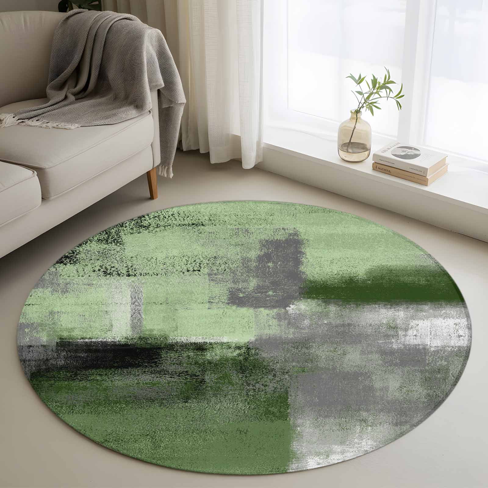 Green Ombre Round Area Rug 3 FT, Small Kitchen Bathroom Mats, Farmhouse ...