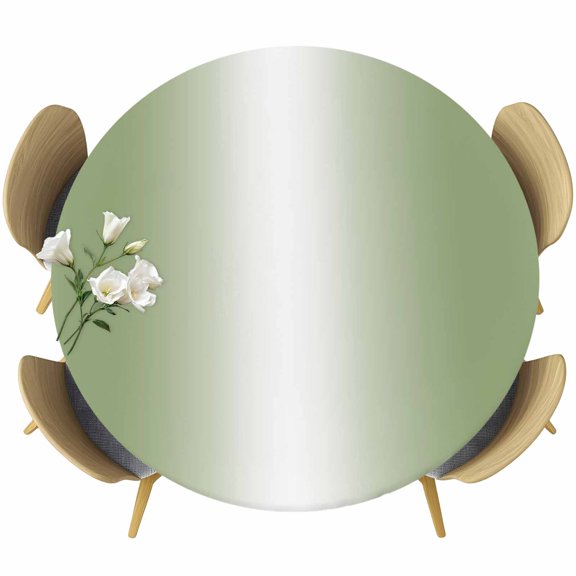 Green Ombre Round Tablecloth 36-44 Inch Round Fitted Table Cloth with Elastic Edge, Modern Abstract Aesthetics Gradient Waterproof Table Cover Protector for Outdoor Picnic Party Dining
