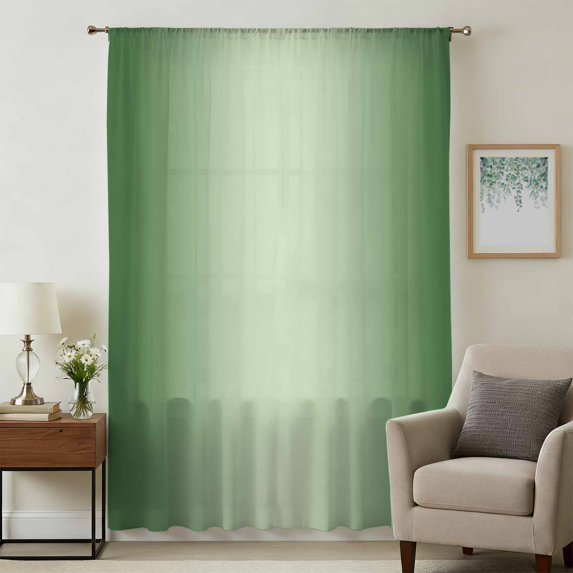 Green Ombre Sheer Curtains 72 Inches Long, Modern Gradient Abstract Art Light Filering Curtains, Breathable Simi Curtain Privacy Drapes for Living Room Bedroom Lightweight Window Treatment