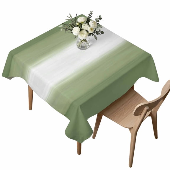 Green Ombre Square Tablecloth Abstract Sage Green Ombre White Stripes Modern Waterproof Wrinkle Free Soft Table Cloth Spill-Proof Washable Table Cover for Dining Party Picnic 54 x 54 Inch