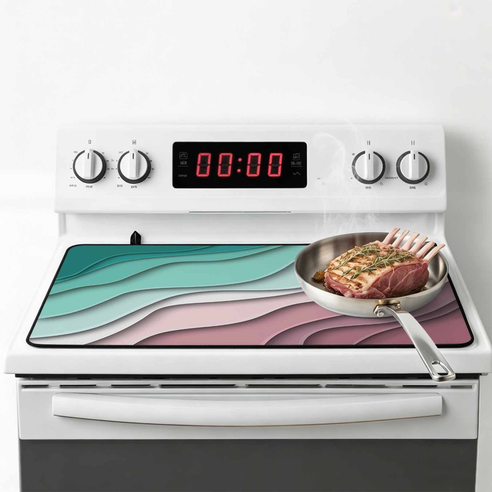 Green Ombre Stove Top Cover for Electric Stove, Heat-proof & Non Slip Glass Top Stove Cover Protector, Modern Geometric Abstract Dark Red Cream Kitchen Flat Cooktop Rubber Mat 24x21 Inches