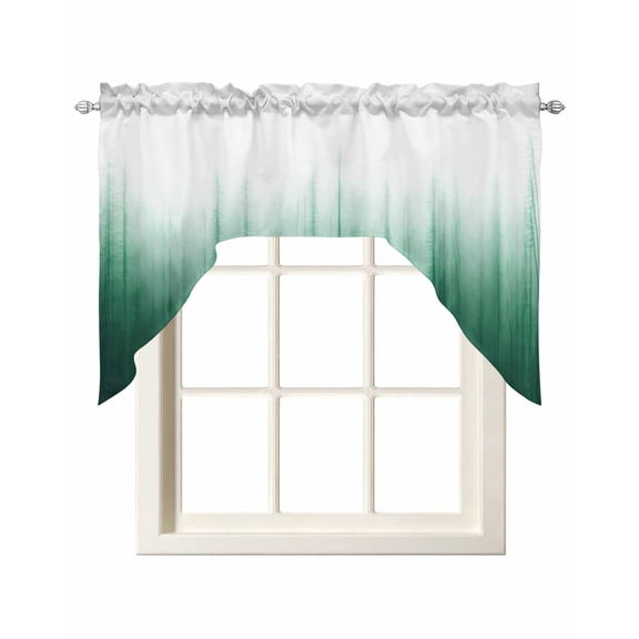 Green Ombre Stripe Kitchen Curtains Swag Valance for Windows/Bathroom/Cafe, Abstract Art Gradient Watercolor Rod Pocket Drape Panel Swag Curtain Valance for Bedroom/Living Room 55''x36''