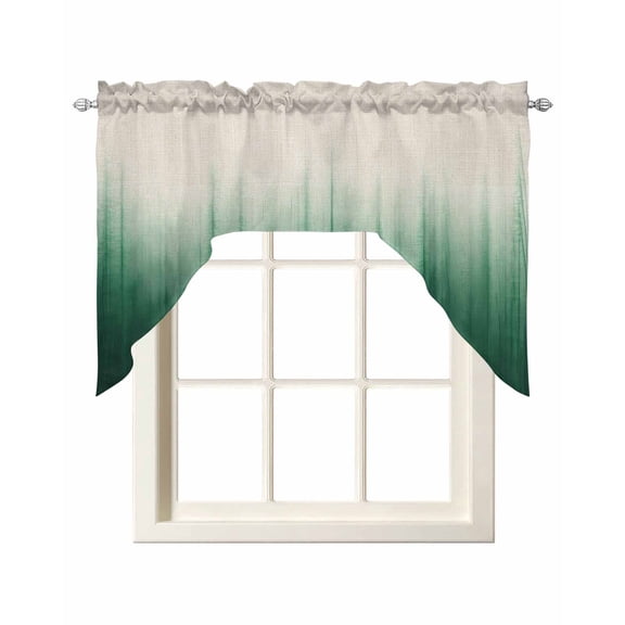 Green Ombre Stripe Kitchen Swag Valances for Windows, Abstract Art Modern Gradient Beige Swag Valances Curtains for Living Room, Rod Pocket Window Treatments for Bathroom, Bedroom, Cafe, 56"x36"