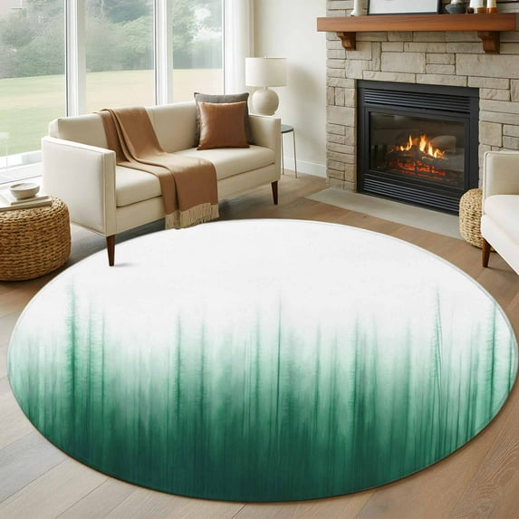 Green Ombre Stripe Round Rug 5ft Washable Circle Kitchen Rugs Non Slip Abstract Art Gradient Watercolor Large Area Rug Indoor Floor Carpet for Bedroom Living Room Home Office Dining Room Nursery