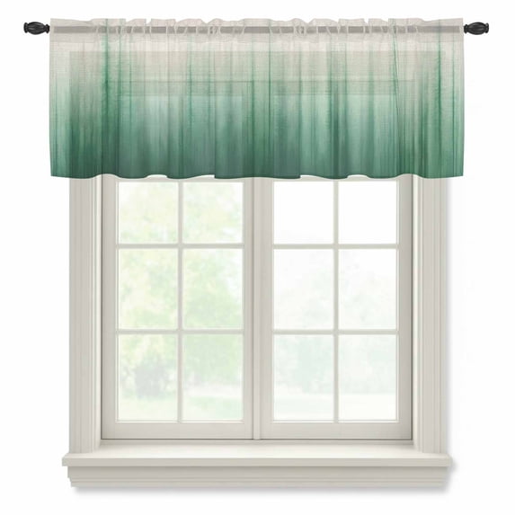 Green Ombre Stripe Valance Curtains for Kitchen/Living Room/Bathroom/Bedroom Window, Rod Pocket Small Topper Half Short Window Curtains Voile Sheer Scarf, Abstract Art Modern Gradient Beige 60"x18"