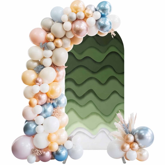 Green Ombre Stripes Arch Backdrop Cover 6Ft, Wedding Arch Covers Stretchy Backdrop, Modern Gradient Abstract Waves Art Fitted 2 Sided Arched Photo Background for Birthday Party Decorations