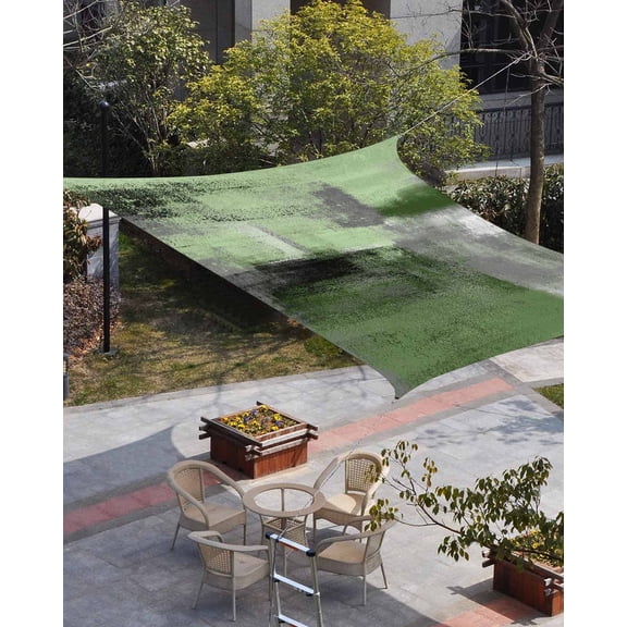 Green Ombre Sun Shade Sail 14'x18' Rectangle Outdoor Shade Canopy, Farmhouse Abstract Mottled Texture Art Porch Shades Outdoor Sun Blocking Screen, Sunshade Cloth Covers for Patio/Deck/Garden