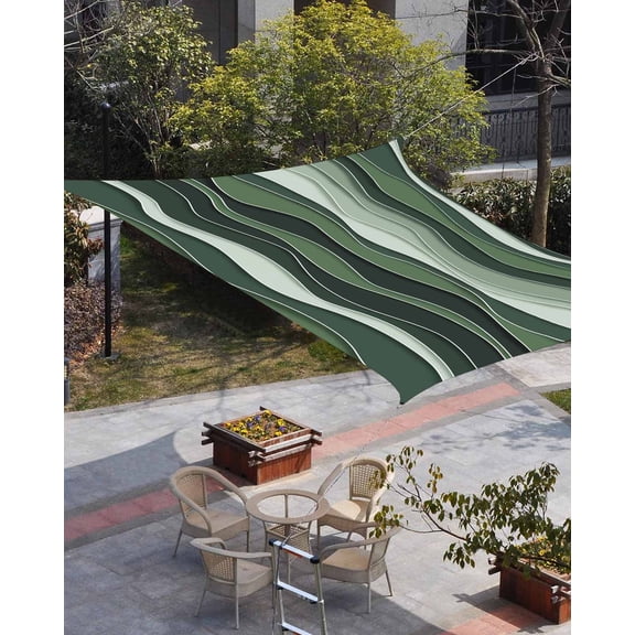 Green Ombre Sun Shade Sail 6.5'x10' Rectangle Outdoor Shade Canopy, Abstract Art Moire Ocean Waves Porch Shades Outdoor Sun Blocking Screen, Sunshade Cloth Covers for Patio/Deck/Garden