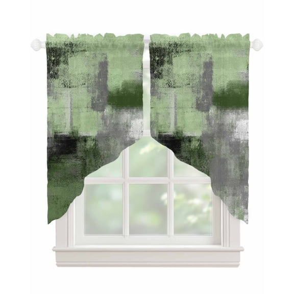 Green Ombre Swag Valances for Windows, Farmhouse Abstract Mottled Texture Art Rod Pocket Sheer Valances for Small Windows, Swag Toppers Light Filtering for Kitchen Living Room 2 Panels 28''x36''