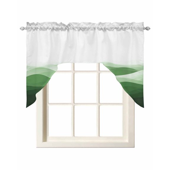 Green Ombre Swag Valances for Windows, Small Curtains Drapes, Summer Minimalist Ocean Waves Kitchen Window Curtains Over Sink Rod Pocket Window Treatment Valance for Bedroom/Bathroom 56"x36"