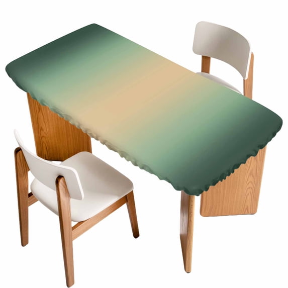Green Ombre Table Cloths for 6 Foot Rectangle Tables, Modern Yellow Gradient Farmhouse Art Patio Waterproof Elastic Fitted Tablecloths, Washable Rectangular Table Cover for Camping