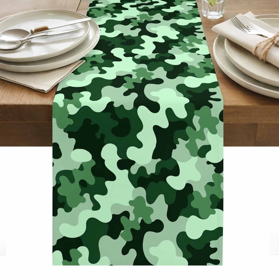 Green Ombre Table Runner - 108 Inch Long, Kitchen Dining Table Runner Dresser Scarves, Modern Simple Gradient Abstract Texture Farmhouse Decor for Coffee Tables Wedding Party Banquet