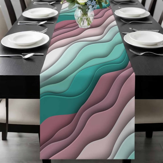 Green Ombre Table Runner 60 Inches Long, Modern Geometric Abstract Dark Red Cream Kitchen Coffee Dining Table Decoration for Home Party Birthday Wedding Home Decor 13x60 Inches