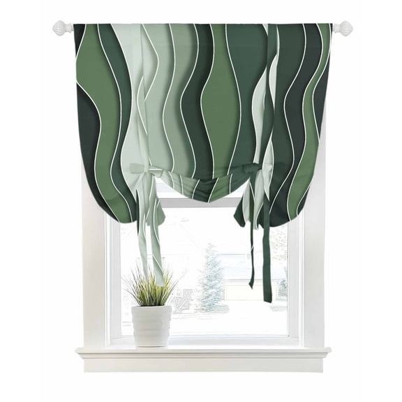 Green Ombre Tie Up Curtains for Window, Thermal Insulated Balloon Shade Adjustable Rod Pocket Curtains Valance Panels for Kitchen Bathroom Cafe 42 x 45 Abstract Art Moire Ocean Waves