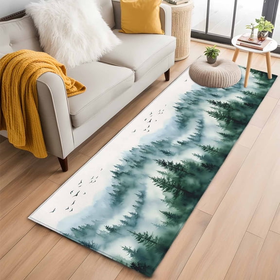 Green Ombre Tree Kitchen Runner Rug 2x6 Washable Runners for Hallway Non Slip Abstract Art Watercolor Forest Large Area Rug Indoor Floor Carpet for Bathroom Laundry Entryway Bedroom Living Room