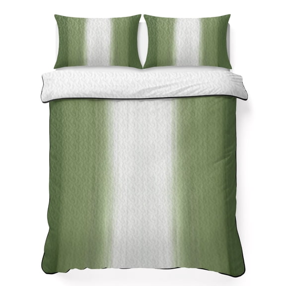Green Ombre Twin Quilt Bedding Set, Abstract Forest Green Ombre White Stripes Modern Lightweight Comforter with 2 Pillow Shams Bedroom Bedspread Set Home Decor for All Seasons