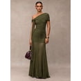thumbnail image 1 of Green One-Shoulder Ruched Maxi Dress Formal Evening Gown, 1 of 30