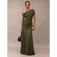 thumbnail image 1 of Green One-Shoulder Ruched Maxi Dress Formal Evening Gown, 1 of 30