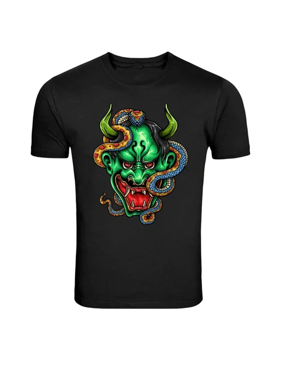 Green Oni Demon Mask Japanese Graphic Classic Look For Casual Occasions T-Shirt, Size S-5XL