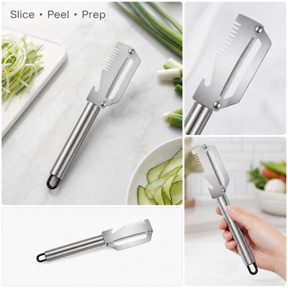 Green Onion Cutter Slicer Stainless Steel Vegetable Peeler, 3 in 1 Julienne Peeler Shredder Silk Cutter for Scallion and Garlic, Multifunctional Kitchen Gadget Prep Tool