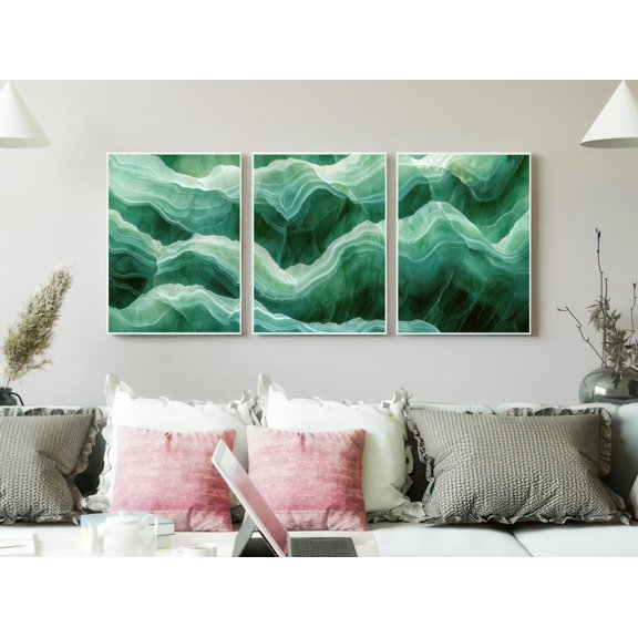 Green Onyx Deep Emerald Stone Texture Triptych Luxury Nature Modern Minimalist Gallery Set Decorative Wall Art Poster, , Poster Only