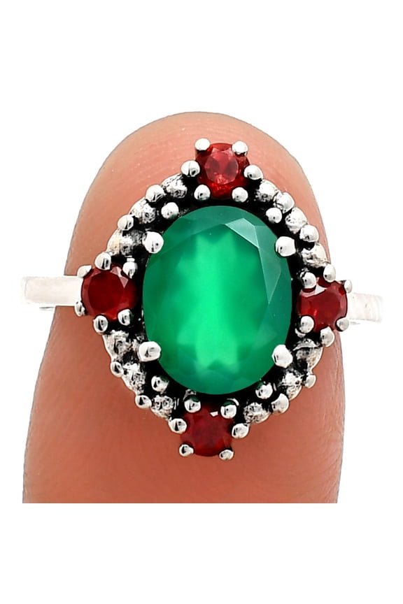 Green Onyx & Garnet 925 Sterling Silver Ring s.8 Jewelry R-1017 AGR1016_D_8