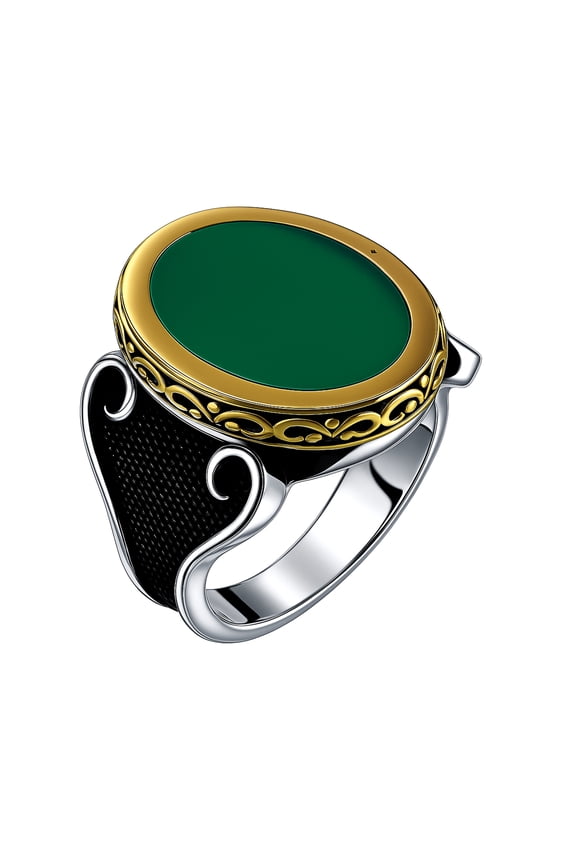 Green Onyx Gemstone Fashion Ring for Men, Real 925 Sterling Silver Ring, Genuine Handmade Designer Jewelry, Ethnic Design Finger Rings for Gifts, Size 9