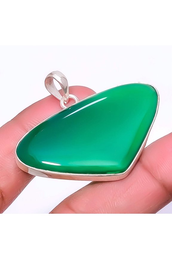 Green Onyx Handmade 925 Sterling Silver Jewelry Pendant 1.48" P1425-77, Onyx Pendant, Christmas Gift, New Year Sale, Gemstone Silver Jewelry
