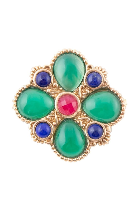 Green Onyx Mixed Stone Golden Brooche