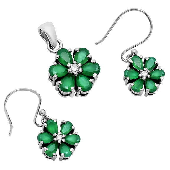 Green Onyx & Moissanite 925 Sterling Silver Pendant Earrings Jewelry Set T-1021 AGT1011_A