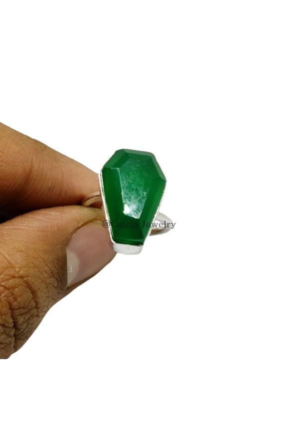 Green Onyx Natural Gemstone Coffin Ring, Solid 925 Sterling Silver, Proposal Ring, Unique Gifts For Men Women, Best Friend Gifts, Metaphysical Daughter Son Victorian Ring (green-onyx, Size 7)