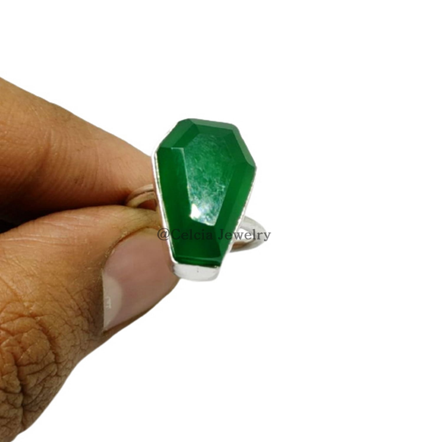 Green Onyx Natural Gemstone Coffin Ring Solid 925 Sterling Silver green-onyx-natural-gemstone-coffin-ring-solid-925-sterling-silver