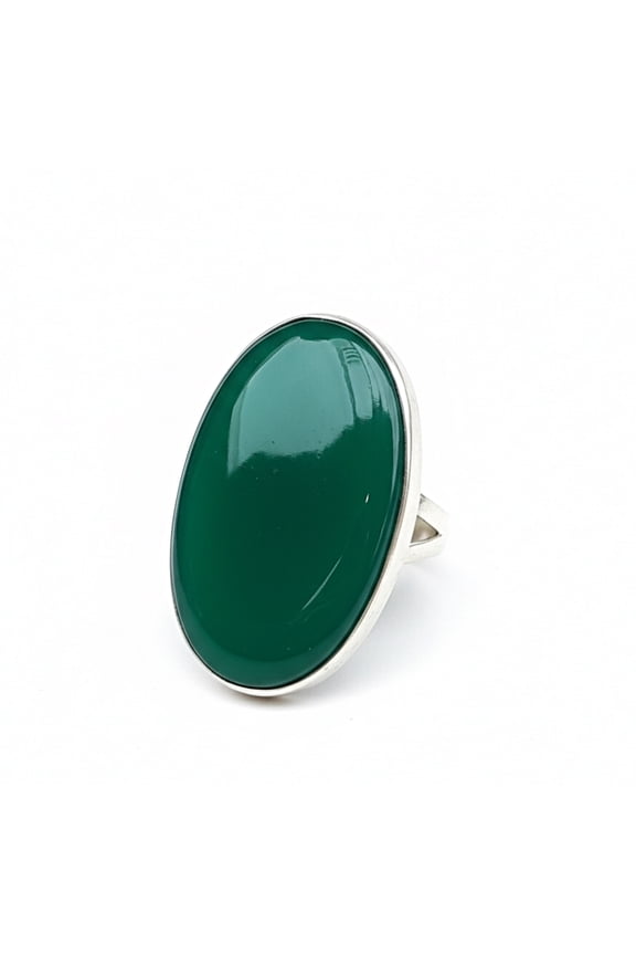 Green Onyx Oval Statement Ring, 925 Sterling Silver, Large Stone Cocktail Ring, Minimalist Jewelry