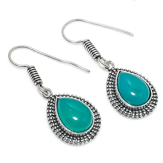 Green Onyx Pear Shape Gemstone Earrings Handmade Beautiful Jewelry 1.7" MXE 5443