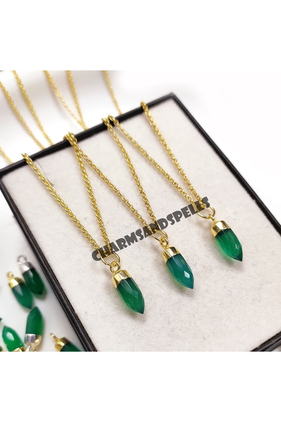 Green Onyx Pencil Necklace, 14k Gold Plated Necklace, Chakra Necklace, Onyx Chain Necklace, Birthday Gift, Gift For Wife / Husband